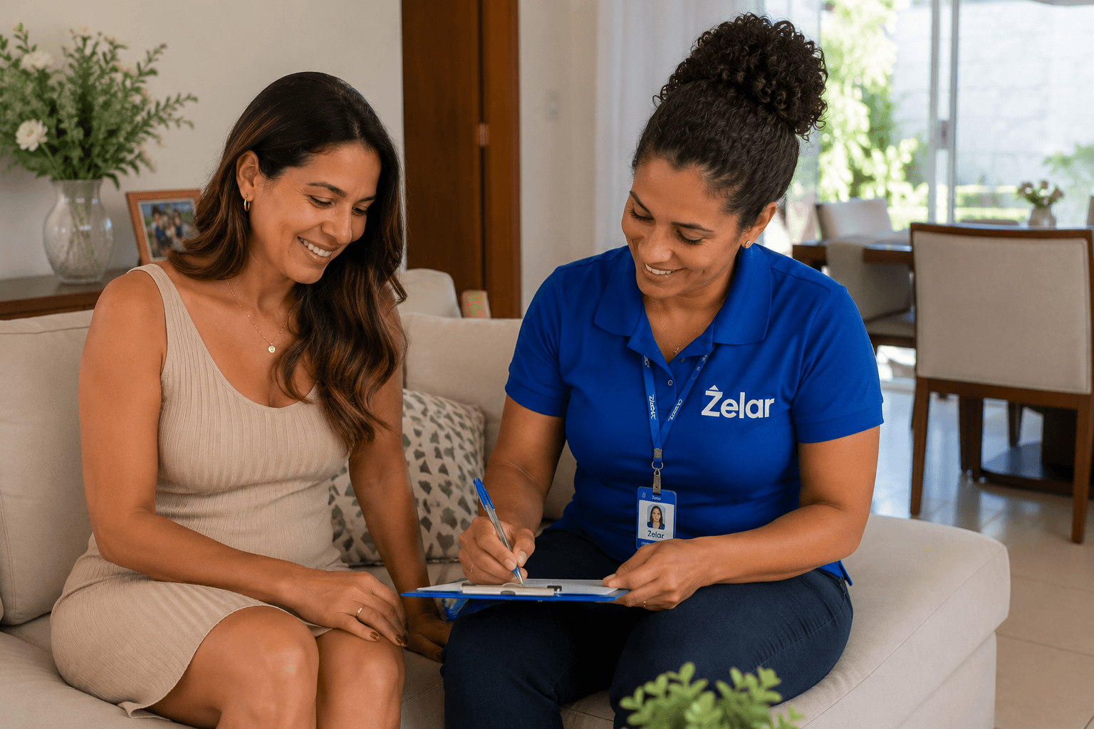 Prestadora Zelar orientando cliente em casa