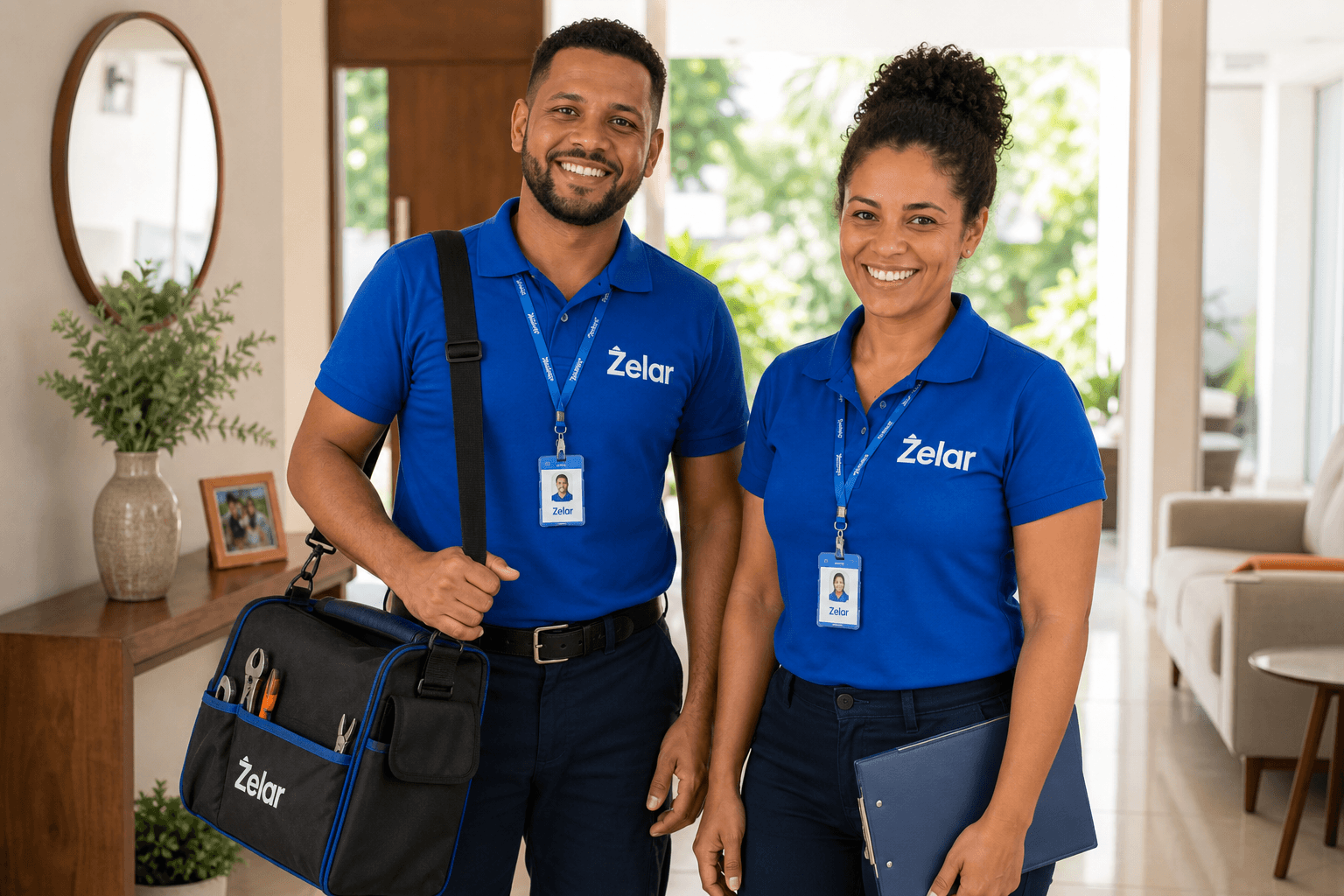 Equipe parceira Zelar pronta para atender em uma residência